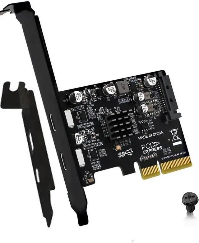 Main image of PH65CC PCIE3.0 to USB3.1 + USB-C Expansion Card 10Gbps with Full and Half Baffle Support PCI-E X4 X8 X16