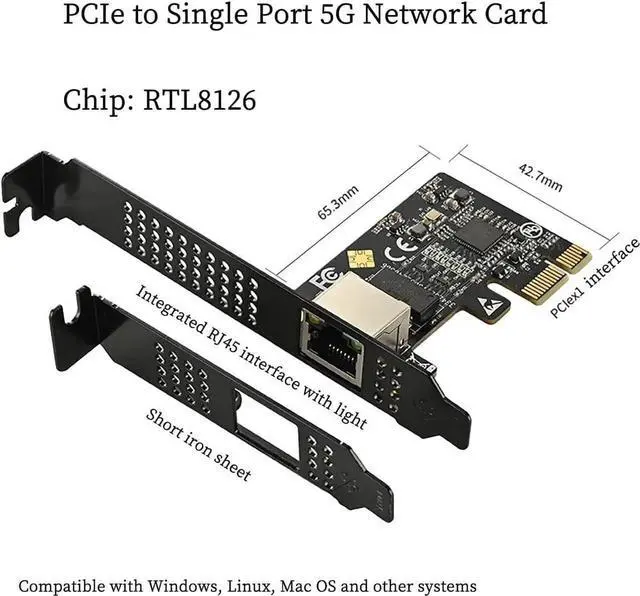 Alt view image 6 of 6 - IO-PCE8126-GLAN PCIe X1 to 1Port 5G RJ45 Net Work Card PXE Diskless Boot Net Work Adapter Support Desktop, Server, NAS Soft Routing