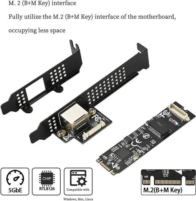 Alt view image 2 of 7 - M.2 B+MKey to 5G RJ45 Net Work Card PXE Diskless Boot Net Work Adapter for Desktops, Servers, NAS Soft Routing IO-M2F8126-GLAN