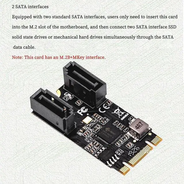 Alt view image 7 of 7 - IO-ADA40149 M.2 B+MKey to 2Port SATA3 6G Expansion Card PCIE3.0 M.2 NVME SSD Hard Drive Adapter Supports AHCI Mode and IDE Programming Interface