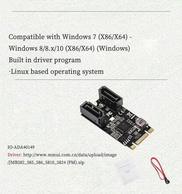 Alt view image 5 of 7 - IO-ADA40149 M.2 B+MKey to 2Port SATA3 6G Expansion Card PCIE3.0 M.2 NVME SSD Hard Drive Adapter Supports AHCI Mode and IDE Programming Interface