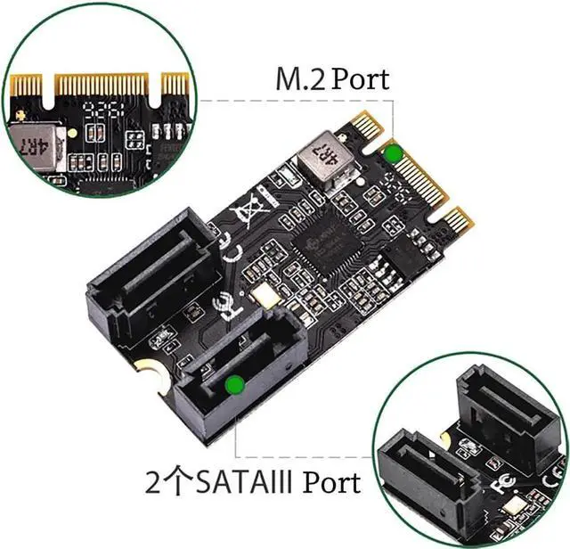 Alt view image 2 of 7 - IO-ADA40149 M.2 B+MKey to 2Port SATA3 6G Expansion Card PCIE3.0 M.2 NVME SSD Hard Drive Adapter Supports AHCI Mode and IDE Programming Interface
