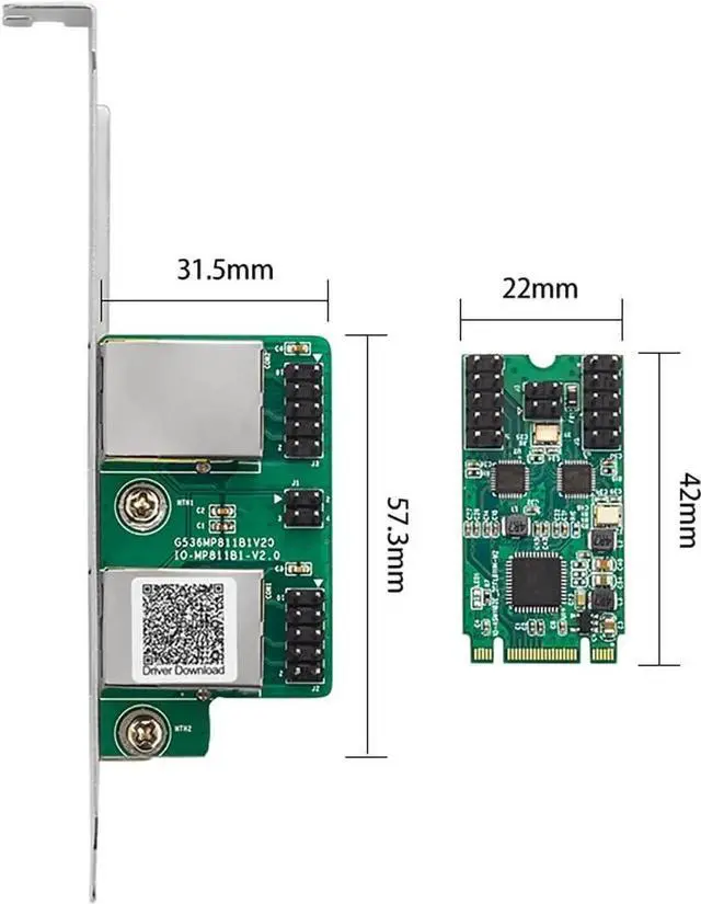 Alt view image 2 of 7 - M.2 B+M Key to Dual RJ45 Port Gigabit Ethernet Network Card Desktop Industrial Server Adapter | RTL8111H Chipset