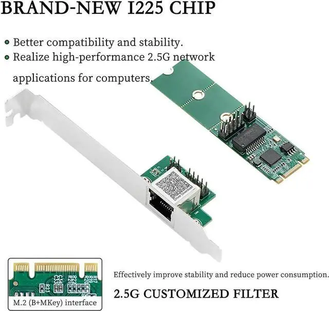 Alt view image 5 of 7 - IO-M2F225-GLAN 2.5G Single-Port Ethernet Net Work Card I225 Chipset, M.2 B+M Key to RJ45 Adapter, for Desktop Gaming & Workstation Use