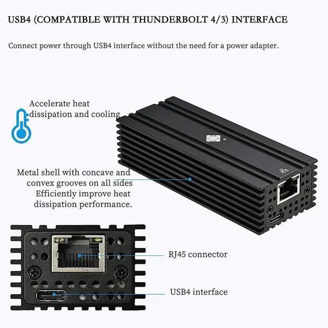 Alt view image 3 of 7 - I0-HTB1131-GLAN USB4 to 10G RJ45 Network Card Single-Port Ethernet Adapter Compatible with Thunderbolt 3 4 5