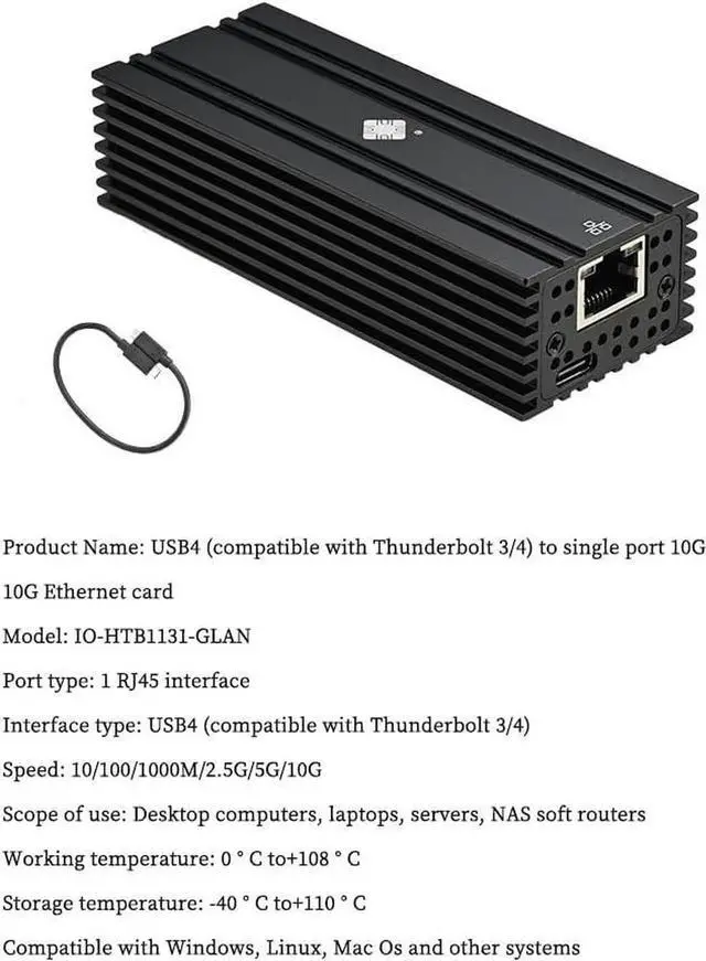 Alt view image 5 of 7 - I0-HTB1131-GLAN USB4 to 10G RJ45 Network Card Single-Port Ethernet Adapter Compatible with Thunderbolt 3 4 5