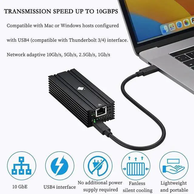 Alt view image 4 of 7 - I0-HTB1131-GLAN USB4 to 10G RJ45 Network Card Single-Port Ethernet Adapter Compatible with Thunderbolt 3 4 5