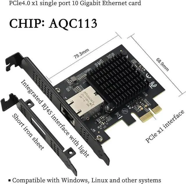 Alt view image 6 of 7 - PCIe 4.0 x1 to 10Gbps Single-Port Ethernet Network Adapter AQC113 Chipset, RJ45 10GBase-T, High-Speed NIC for Server/Desktop/NAS