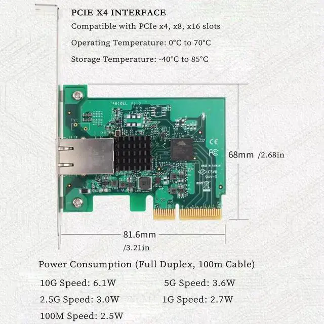 Alt view image 6 of 7 - PCIe X4 to 10G RJ45 Ethernet Network Card for Desktop and Server, PCI Express 2.0 x4 10G/5G/2.5G/1G/100M RJ45 Adapter 10 Gigabit LAN NIC with Jumbo Frame & Link Aggregation Support