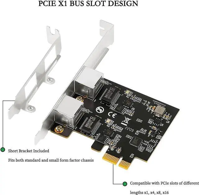 Alt view image 3 of 7 - PCIe X1 to 2.5G Network Card RTL8125B Gigabit Ethernet Adapter for Desktop and Server, PCI-E x1 LAN Card 2500Mbps with Dual LED Indicators, Full & Low Profile Brackets (Dual RJ45)