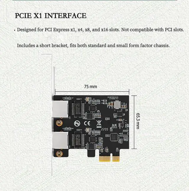 Alt view image 4 of 7 - PCIe X1 to 2.5G Network Card RTL8125B Gigabit Ethernet Adapter for Desktop and Server, PCI-E x1 LAN Card 2500Mbps with Dual LED Indicators, Full & Low Profile Brackets (Dual RJ45)