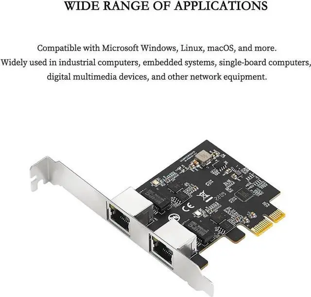 Alt view image 7 of 7 - PCIe X1 to 2.5G Network Card RTL8125B Gigabit Ethernet Adapter for Desktop and Server, PCI-E x1 LAN Card 2500Mbps with Dual LED Indicators, Full & Low Profile Brackets (Dual RJ45)