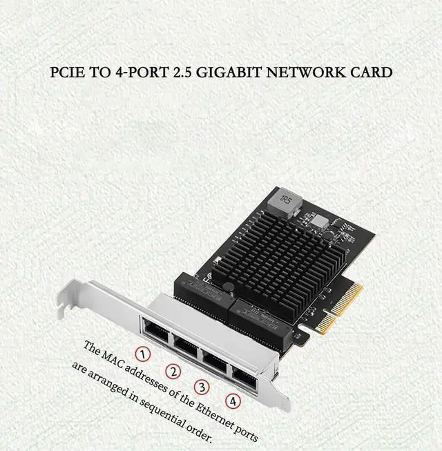 Alt view image 3 of 7 - PCIe X1 to 2.5G Network Card RTL8125B Gigabit Ethernet Adapter for Desktop and Server, PCI-E x1 LAN Card 2500Mbps with Dual LED Indicators, Full & Low Profile Brackets (Quad RJ45)