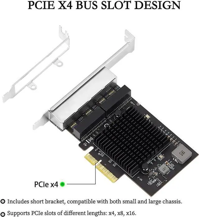 Alt view image 7 of 7 - PCIe X1 to 2.5G Network Card RTL8125B Gigabit Ethernet Adapter for Desktop and Server, PCI-E x1 LAN Card 2500Mbps with Dual LED Indicators, Full & Low Profile Brackets (Quad RJ45)