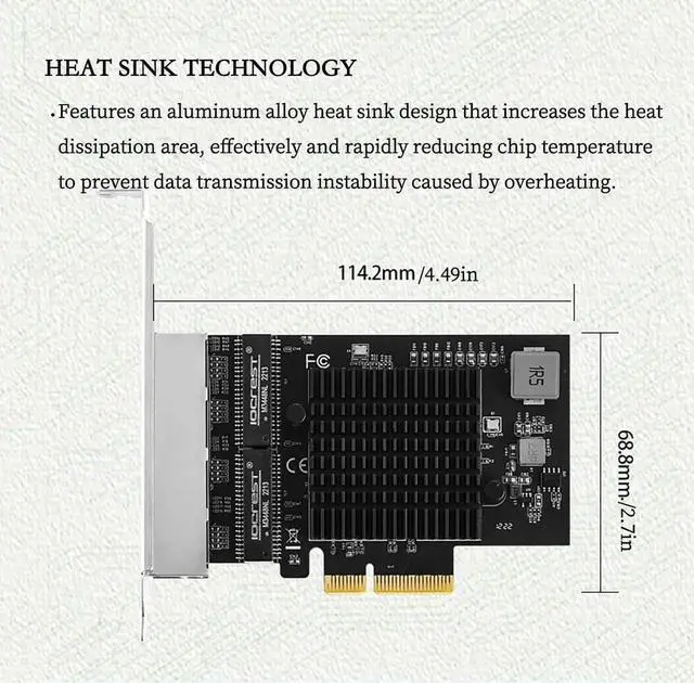Alt view image 2 of 7 - PCIe X1 to 2.5G Network Card RTL8125B Gigabit Ethernet Adapter for Desktop and Server, PCI-E x1 LAN Card 2500Mbps with Dual LED Indicators, Full & Low Profile Brackets (Quad RJ45)