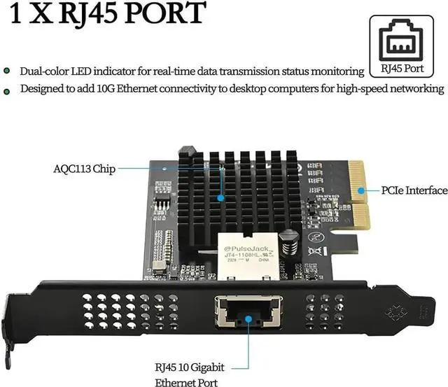 Alt view image 5 of 7 - PCIe x4 10G Network Card IO-PCE113-GLAN, AQC113 Chip 10G/5G/2.5G/1G RJ45 Ethernet Adapter, Compatible with Desktop PC, Server, NAS, and Soft Router Systems (Not Compatible with Apple System)