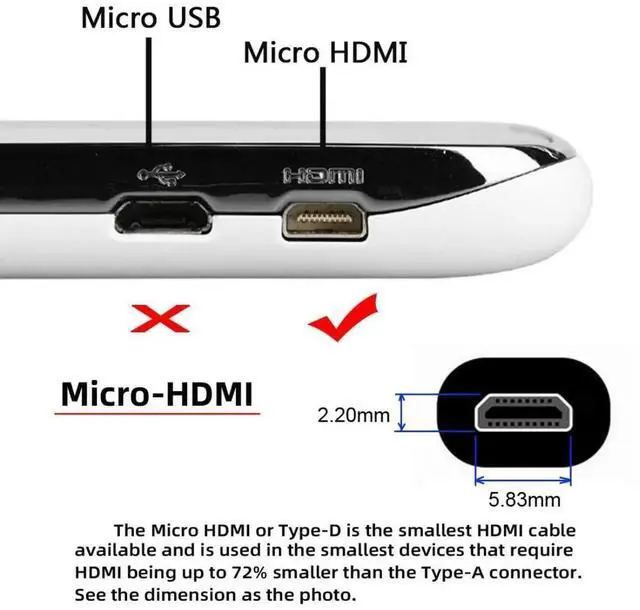 Alt view image 2 of 7 - HDMI 2.1 Cable,HDMI Male to Micro HDMI Male 8K@60Hz 4K@120Hz 48Gbps Ultra High-Speed Gold-Plated Cable 0.5M for TV, Monitor, Computer