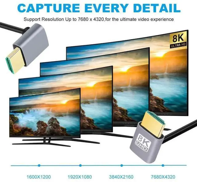 Alt view image 4 of 7 - HDMI 2.1 Cable,HDMI Male to Male Dual 90 Degree Down Angled 8K@60Hz 4K@120Hz 48Gbps Ultra High-Speed Gold-Plated Cable 0.5M for TV, Monitor, Computer