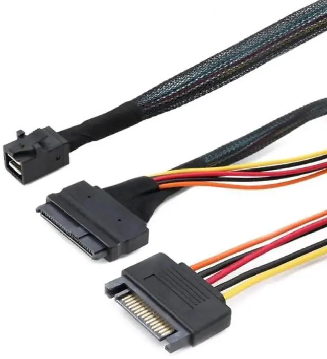 Alt view image 2 of 5 - Mini SAS HD SFF-8643 to SAS SFF-8639 Server Cable 12G with SATA 15P Y-Type Connection Cable (19.68, Inches)