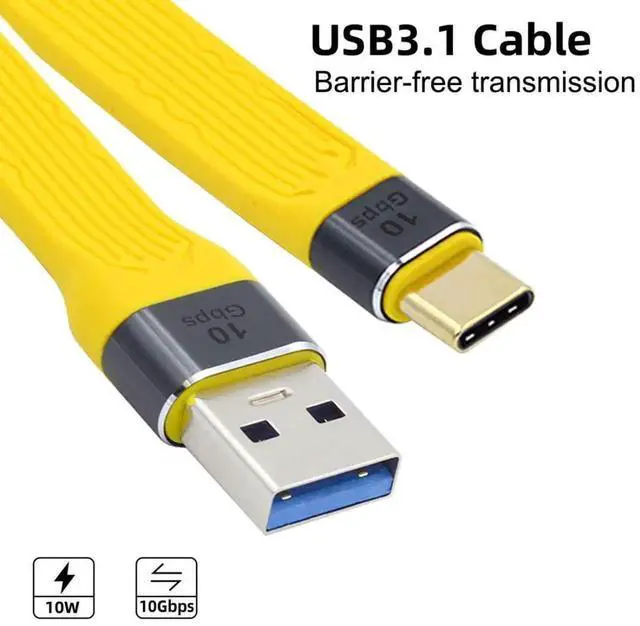 Alt view image 2 of 7 - USB to USB C Cable,USB 3.0 Type A Male to USB 3.1 Type C Male Host 10Gbps Flat Slim FPC Data Cable for Laptop & Phone Yellow
