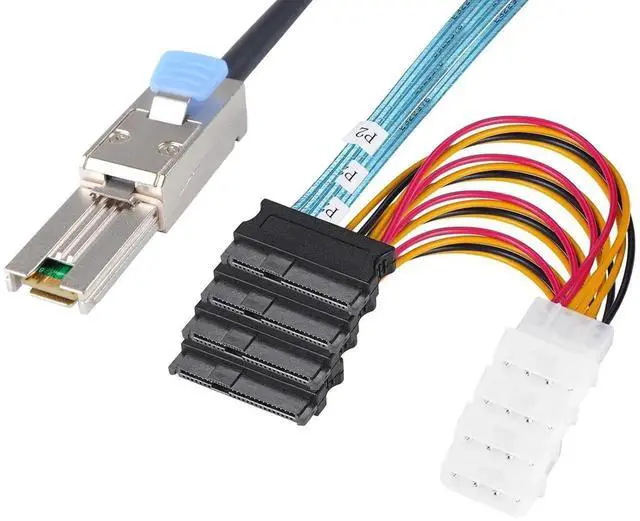 Main image of 2PCS Mini-SAS SFF-8088 26P to 4 X SAS SFF-8482 29 Pin with Power Cable 1 Meter 3.3FT