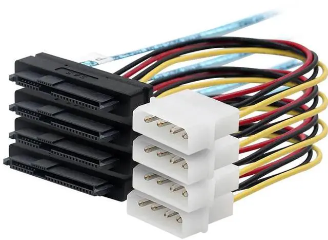 Alt view image 4 of 7 - Mini-SAS to SAS-Cable, SFF-8087 to (4) SFF-8482 Connectors with SATA Power Adapter and Extra 4 x (4) pin Power Cable, 1M/3.3FT, 2 Pack