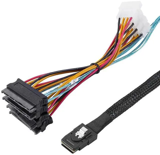 Alt view image 5 of 7 - Mini-SAS to SAS-Cable, SFF-8087 to (4) SFF-8482 Connectors with SATA Power Adapter and Extra 4 x (4) pin Power Cable, 1M/3.3FT, 2 Pack