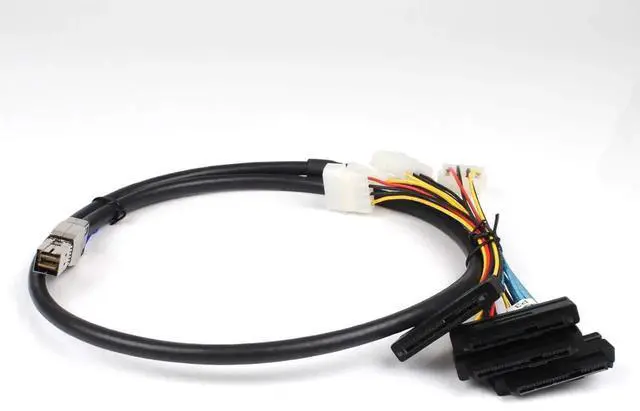 Main image of 3.3FT Internal HD Mini SAS SFF-8644 to 4 x SFF-8482 Cable with IDE Power Cable