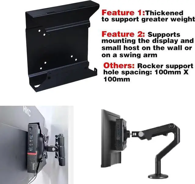 Alt view image 2 of 5 - Mini PC Mount Metal Wall VESA for Micro Computer Display, Under Desk Mount Compatible for 75x75mm or 100x100mm VESA Monitor