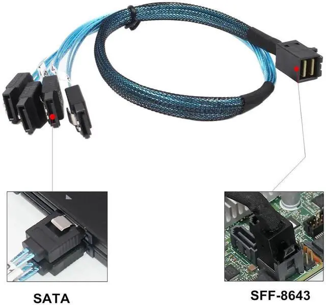 Alt view image 6 of 6 - Internal Mini SAS to SATA Cable, SFF-8643 to SATA Forward Breakout Compatible with Raid Controller Hard Drive