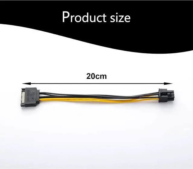 Alt view image 2 of 5 - 15Pin SATA to 6 Pin PCI-Express Video Card Power Adapter Cable, Cable Length 20cm/8inch