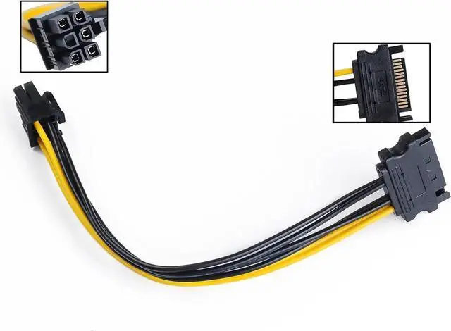 Alt view image 3 of 5 - 15Pin SATA to 6 Pin PCI-Express Video Card Power Adapter Cable, Cable Length 20cm/8inch