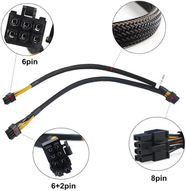 Alt view image 3 of 5 - New for D-ELL Split GPU Power Adapter Cable 8Pin to 6Pin and 8Pin N08NH 9H6FV J30DG PowerEdge R720 R730 R7910