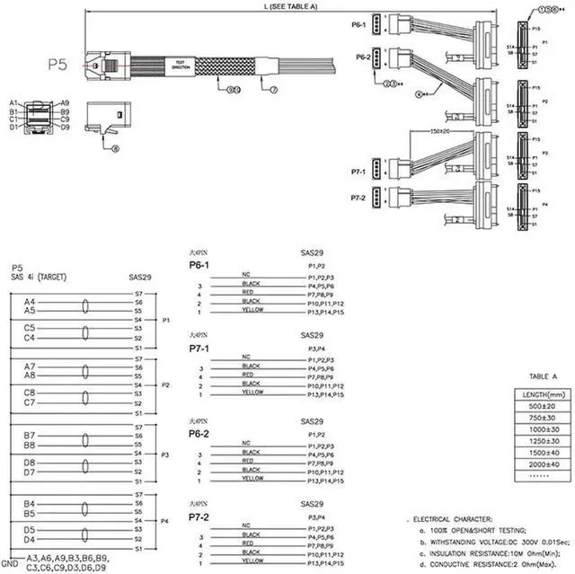 Alt view image 4 of 6 - Mini SAS HD SFF-8643 to 4X SAS SFF-8482 Server Cable 12Gbps Server Internal High-Speed Cable | 30AWG | with Power Cable (19.68, Inches)