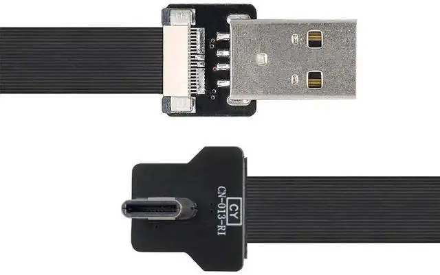 Alt view image 7 of 7 - USB C Flat Cable USB 2.0 Male to USB C Male 90 Degree Right Angled Ribbon Flex Extension Cable Adapter 0.2M