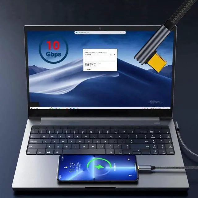 Alt view image 3 of 7 - USB C Cable,USB 3.1 Gen 2 Type C to C 10Gbps Data Transfer PD 100W Fast Charging 90 Degree Angled Nylon Braided Cable Support Video Output 9.84FT/3.0M