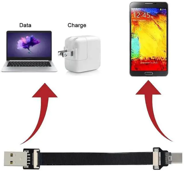 Alt view image 2 of 7 - USB C Flat Cable USB 2.0 Male to USB C Male Ribbon Flex Extension Cable Adapter 2.0M