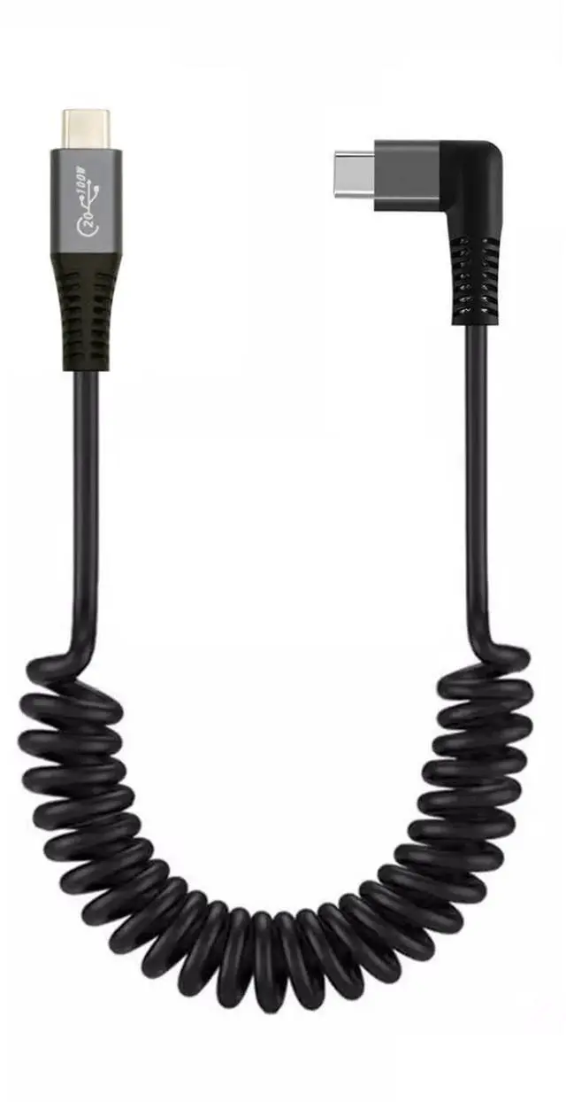 Main image of USB C to C Coiled Cable USB 3.2 Type C 90 Degree Right Angled 20Gbps PD 100W 8K@60Hz Data Fast Charging Cable 6ft