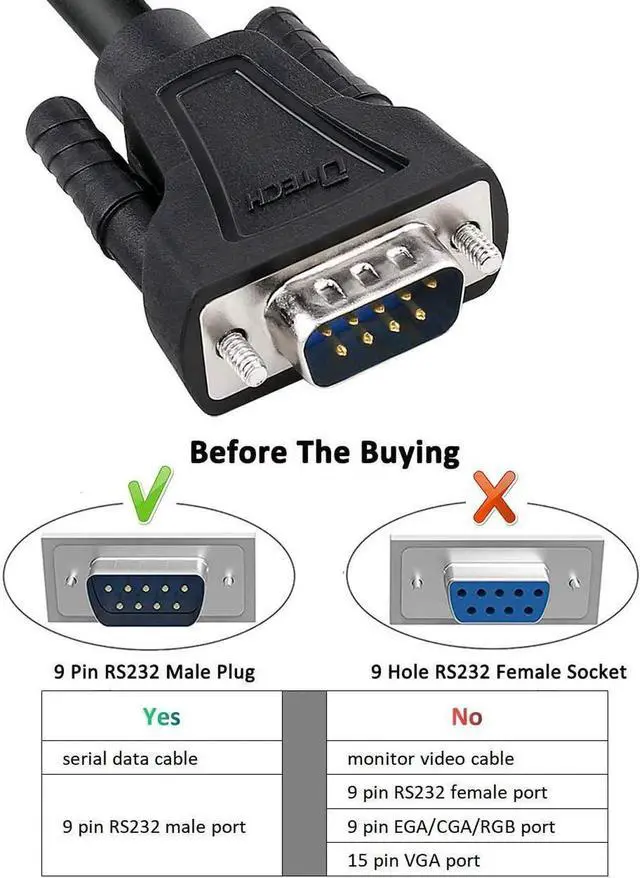 Alt view image 3 of 7 - 15ft DB9 Serial Cable COM Port Male to Male RS232 Straight Through 9 Pin Data Cord