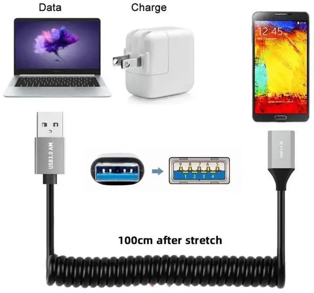 Alt view image 3 of 7 - USB 3.0 Coiled Cable,USB 3.0 Male to Female High Speed Data Transfer Charging Cable 3.28FT for Phone/Laptop/USB Flash Drive
