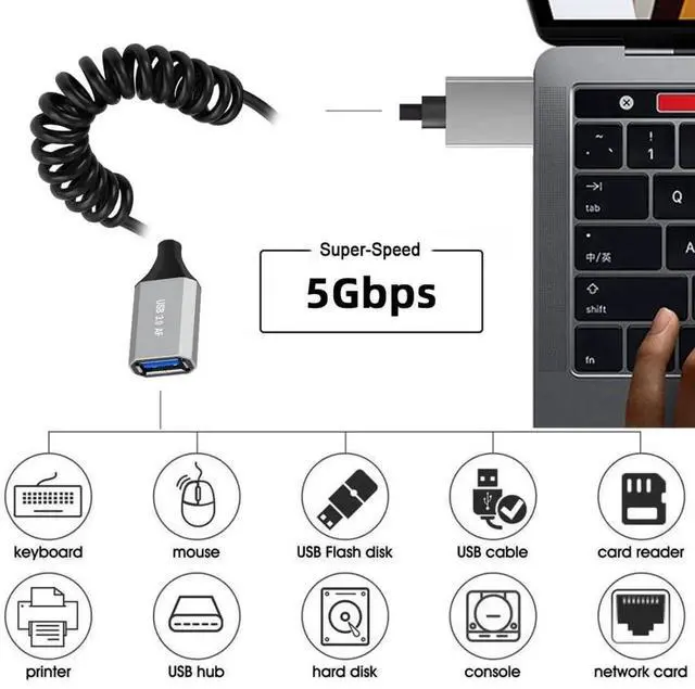 Alt view image 5 of 7 - USB 3.0 Coiled Cable,USB 3.0 Male to Female High Speed Data Transfer Charging Cable 3.28FT for Phone/Laptop/USB Flash Drive