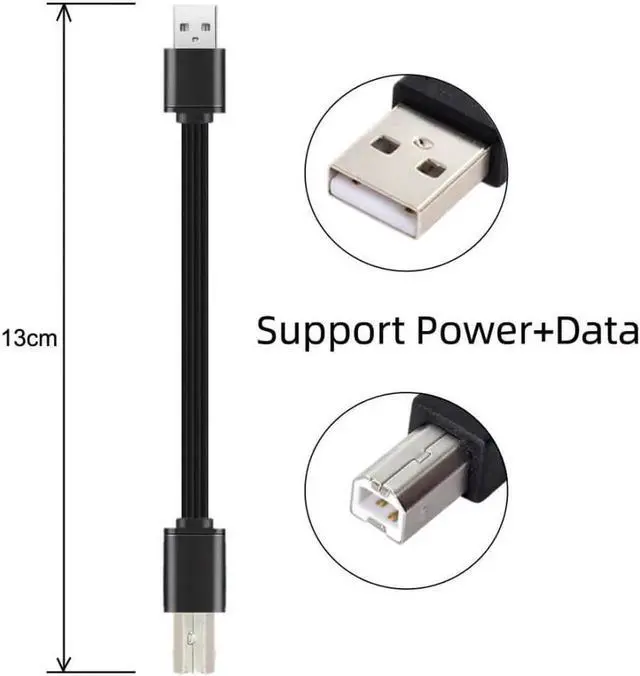 Alt view image 2 of 7 - USB 2.0 Short Flat Cable, USB 2.0 Type A Male to Type B Male 4 Wires 5V 2A Charge Data Extension Silicone Cable 4 Wires 30AWG 13cm