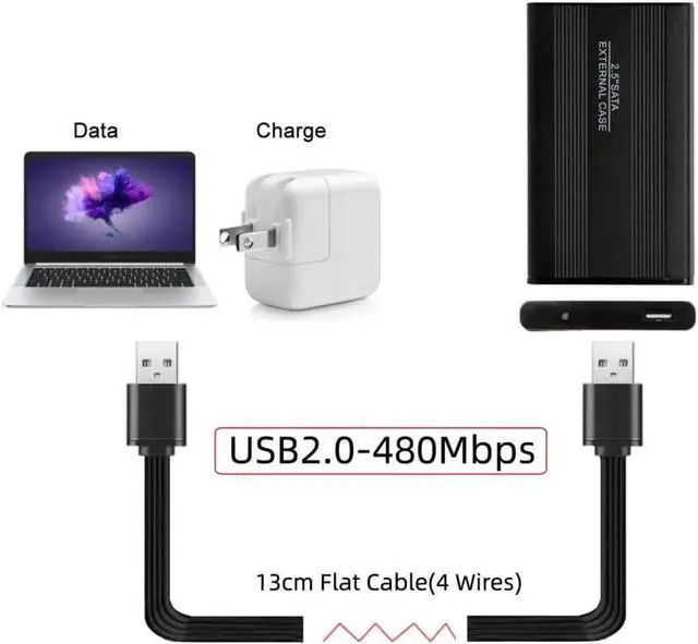 Alt view image 3 of 7 - USB 2.0 Short Flat Cable, USB 2.0 Type A Male to Male 4 Wires 5V 2A Charge Data Extension Silicone Cable 4 Wires 30AWG 13cm