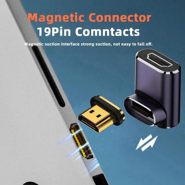 Alt view image 5 of 6 - HDMI 2.1 Magnetic Connector, HDMI Male to Female 90 Degree Down Angled 8K@60Hz 4K@120Hz 48Gbps High Speed Gold Plated Gender Change Adapter