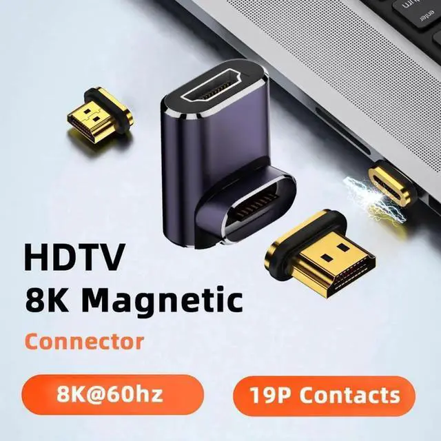 Alt view image 6 of 6 - HDMI 2.1 Magnetic Connector, HDMI Male to Female 90 Degree Down Angled 8K@60Hz 4K@120Hz 48Gbps High Speed Gold Plated Gender Change Adapter