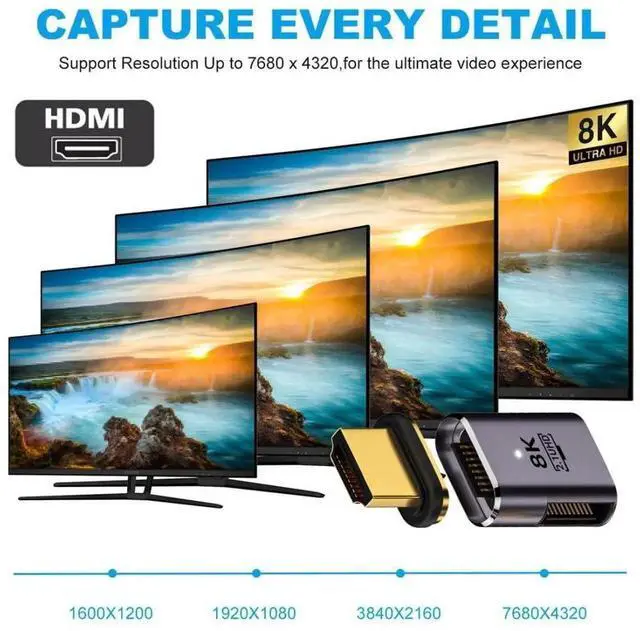 Alt view image 2 of 7 - HDMI 2.1 Magnetic Connector, HDMI Male to Female 90 Degree Left Side 8K@60Hz 4K@120Hz 48Gbps High Speed Gold Plated Gender Change Adapter