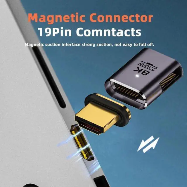 Alt view image 4 of 7 - HDMI 2.1 Magnetic Connector, HDMI Male to Female 90 Degree Left Side 8K@60Hz 4K@120Hz 48Gbps High Speed Gold Plated Gender Change Adapter