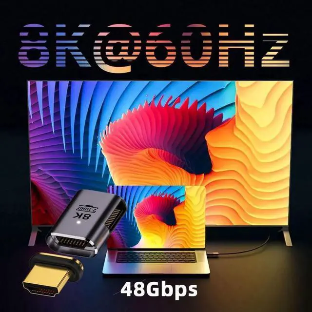 Alt view image 7 of 7 - HDMI 2.1 Magnetic Connector, HDMI Male to Female 90 Degree Left Side 8K@60Hz 4K@120Hz 48Gbps High Speed Gold Plated Gender Change Adapter