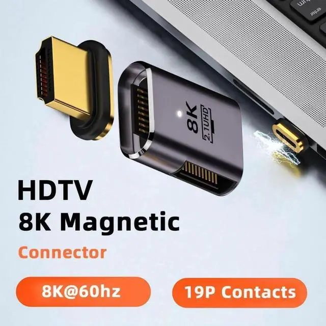Alt view image 6 of 7 - HDMI 2.1 Magnetic Connector, HDMI Male to Female 90 Degree Left Side 8K@60Hz 4K@120Hz 48Gbps High Speed Gold Plated Gender Change Adapter