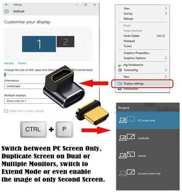 Alt view image 2 of 7 - HDMI 2.1 Magnetic Connector, HDMI Male to Female 90 Degree UP Low Angled 8K@60Hz 4K@120Hz 48Gbps High Speed Gold Plated Gender Change Adapter